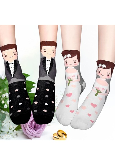 Homyl 2 Çift Düğün Çorabı Nişan Hediyesi Rahat Çorap Seti Çok Renkli