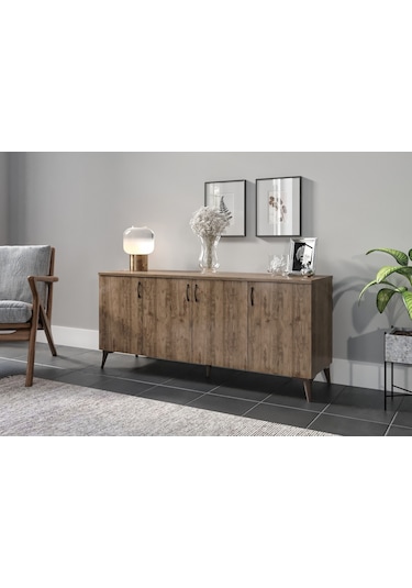 Kznhome 4 Kapaklı Çok Amaçlı Mdf Konsol Dolap - Ceviz Tamamı Mdf