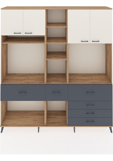 Hyperion Dolap 11 Raflı 6 Çekmeceli 4 Kapaklı 220x44x243 Çam-aytaşı/antrasit Aytası/antrasıt