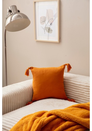 Swita Home Tekli Dekoratif Püsküllü Kırlent Kılıfı Hardal