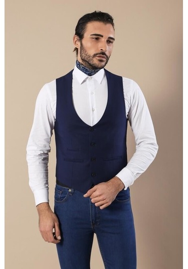 Wessi Saat Cepli Indigo Polyviskon Tek Yelek 001