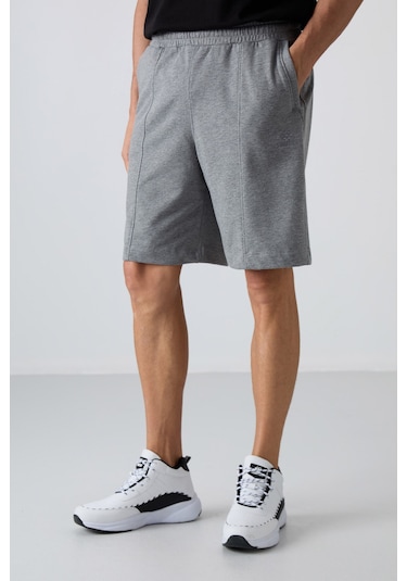 Tommy Life Gri Melanj Pamuklu Kalın Yumuşak Dokulu Comfort Fit Basic Erkek Şort - 81261 GRI MELANJ