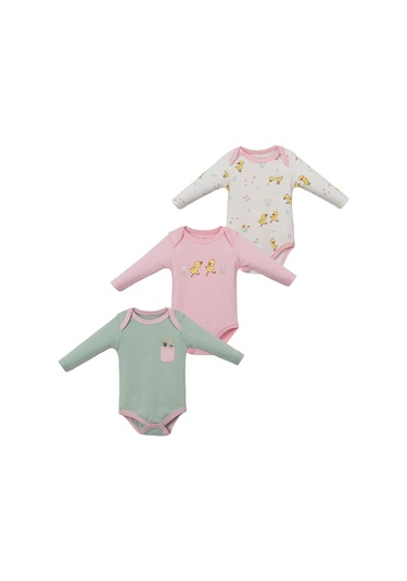 Ördekli Uzun Kol Body Set Pembe