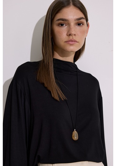 Dökümlü Uzun Kol Bluz Siyah Siyah