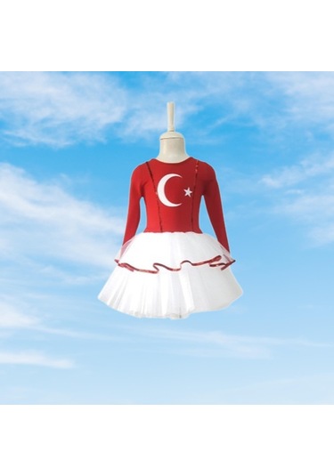 Türk Bayraklı Milli Bayramlar 4-5 Yaş Beyaz Tütülü Kırmızı Beyaz Kostüm