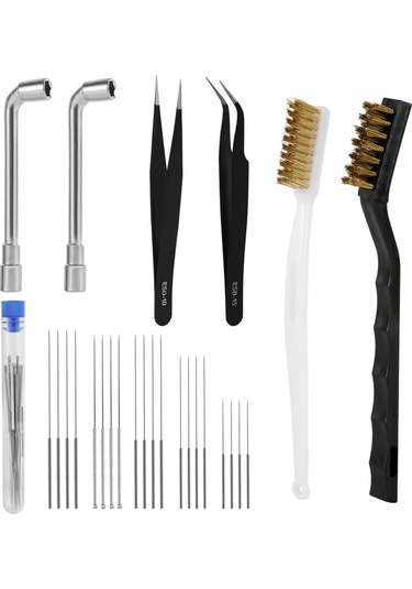 Xurunkeji 3d Yazıcı Nozul Temizleme Kiti, 20 Nozul Temizleme Pimi/iğnesi 2 Tel Fırça 2 L Şeklinde Anahtar 2 Cımbız