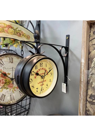 Hfambition Ev Dekorasyonu İçin İki Yönlü Demir Retro Saat - Siyah 24x8x21 Cm - Konforlu Ve Dayanıklı Salon Aksesuarı Renkli