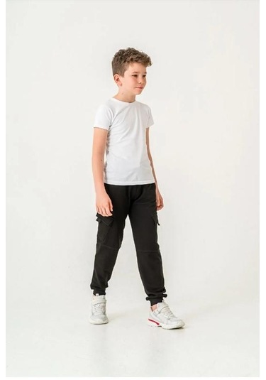 Çift Kargo Cepli Erkek Çocuk Eşofman Altı 6456s Siyah