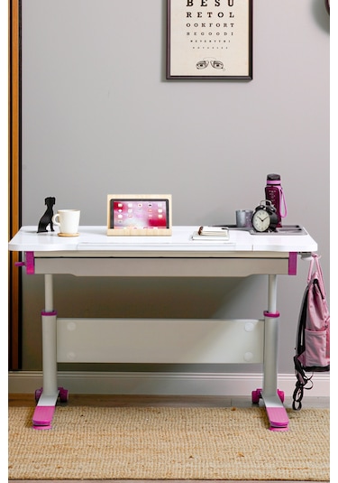 Sirius Basic Yükseklik Ve Eğim Ayarlı, Çekmeceli Bilgisayar Ve Oyuncu Masası, Çalışma Masası, Fuşya Gri