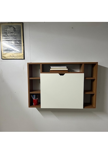 Duvara Monte Kitap-leptop Çalışma Masası Teak