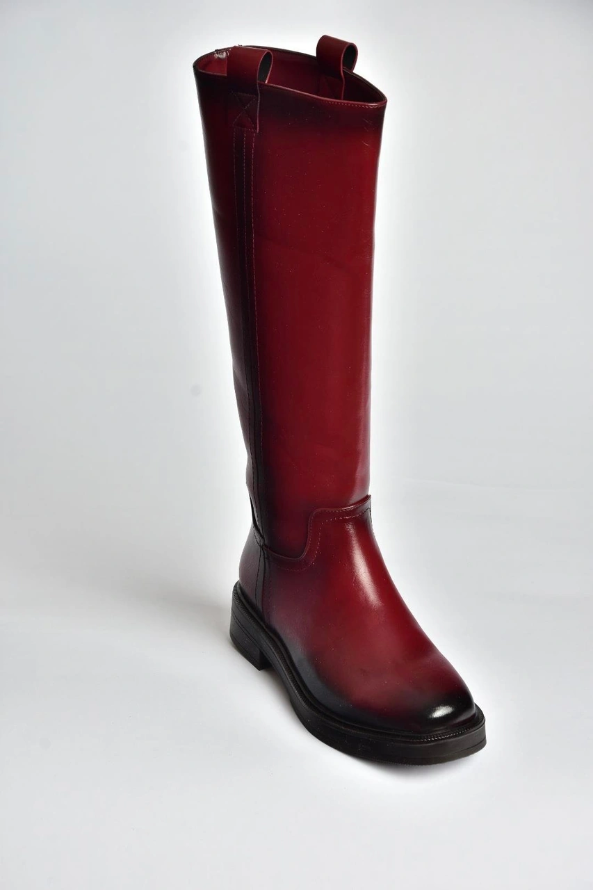 V312513560 Bordo Rustik Alçak Topuklu Kadın Çizme Bordo-rustik