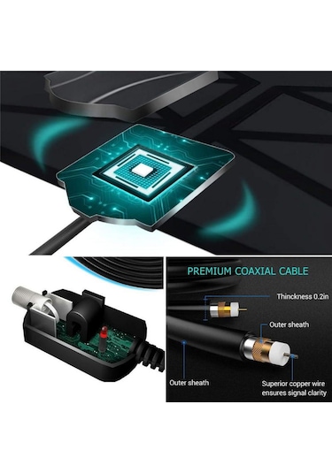 Xindoker 4k İç Mekan Dijital Tv Anteni, 1080p Hd Kalite, Geniş Alıcı Menzili, 25db Amplifikatörlü, 3m Kablo