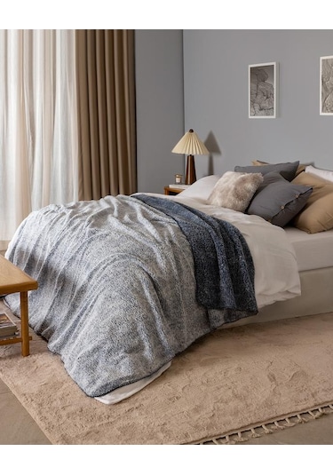 Madame Coco Nord Çift Kişilik Sherpa Battaniye İndigo Indigo