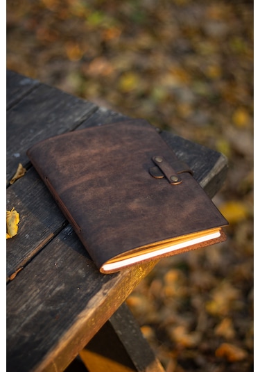 Kişiye İsme Özel Hakiki Deri A5 Defter / Ajanda Kestane