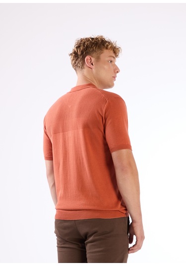 Dufy Kiremit Örgü Erkek Triko - Slim Fit KIREMIT