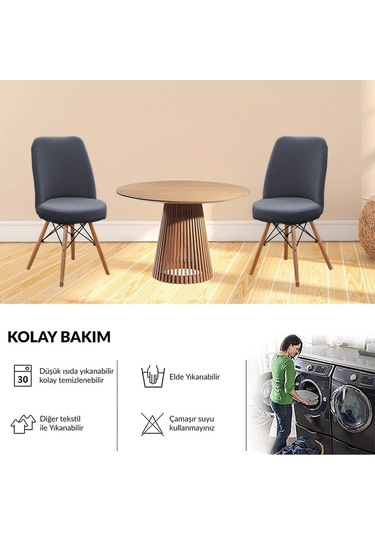 Yıkanabilir Streç Lastikli Likralı Oval Sandalye Kılıfı - Yuvarlak Sandalye Örtüsü Antrasit Antrasit