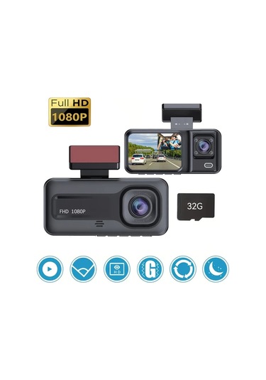Chuangyinshop 3 Lens Without Card Araç Kamerası 1080p Ön 720p İçi Arka Görüş Gece Vizyonu Dvr Kayıt