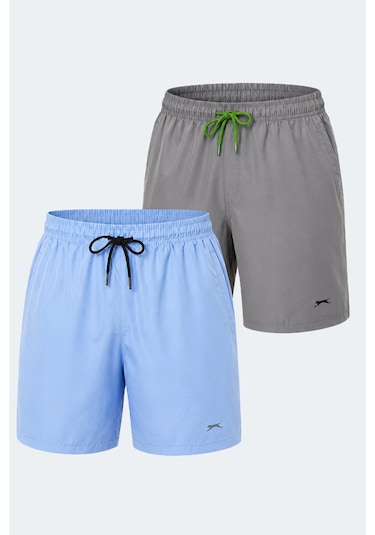 Slazenger Reno 2 Li Set Erkek Cepli Deniz Şortu Şort Gri - Mavi