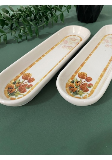 Vintage Lale 2 Adet Zeytinlik Sunum Tabağı Kızıl Kahve