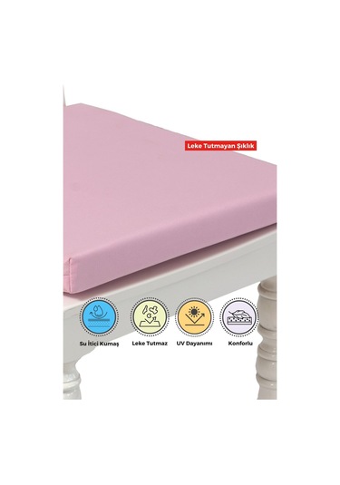 4'lı Sandalye Minderi Su İtici Kumaş 40x40 Cm Sünger Sandalye Minderi Bağcıklı Pembe