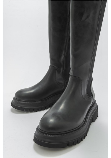 Paul Siyah Streç Detaylı Kadın Çizme Siyah