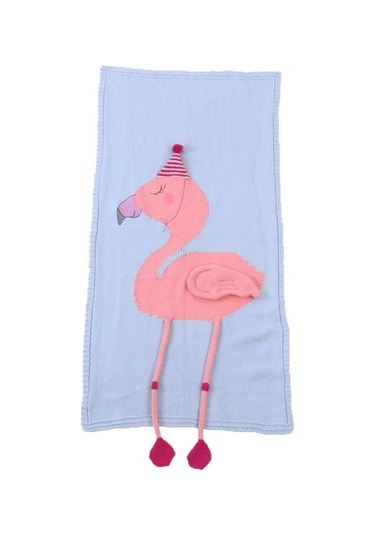 Sones Flamingo Örgü Battaniye Karikatür Uyku Tulumu Ölçü: 60x120cm Mavi