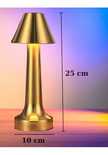 Işık Ayarlı Dokunmatik Mantar Masa Lambası Metal 3 Işık Renkli Şarjlı Masa Lambası Gold Altın