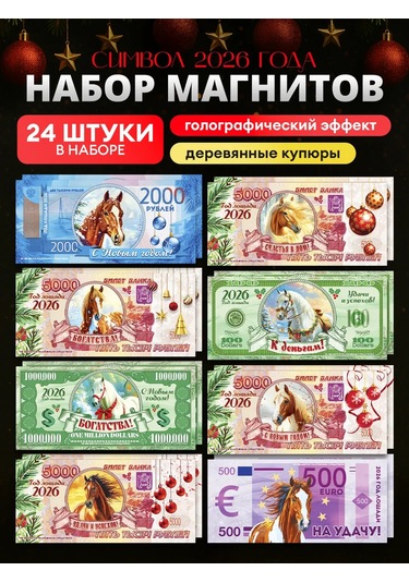 Magnitura.ru Yeni Yıl Mıknatısları 2026 Yılı Sembolü Banknotlar 24 Adet 445168870