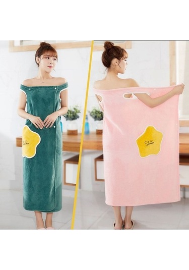 Pazly Kadınlar İçin Kışlık Kalın Peluş Bornoz, Koral Polar, Volanlı, Omuz Açık, Hızlı Kuruyan Havlu, Yeşil Yeşil