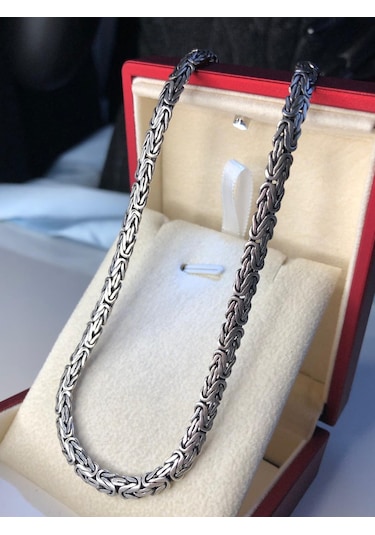 Erkek Gümüş Kolye - 3.5mm Yassı Ezme Kral Model • Işıklı Kutuda • Sevgiliye • Eşe • Babaya Hediye