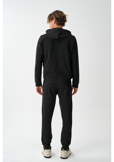 Dechers Tech Fleece Double Face Kapüşonlu Erkek Eşofman Takım E213-1 Siyah
