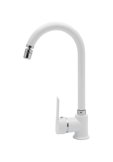 Beyaz T-max Pirinç 360° Oynar Başlıklı  Evye MutfakBataryası