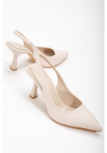 Saten Arka Açık Ten Kadın Topuklu Ayakkabı-2740 - Ten Ten Rengi