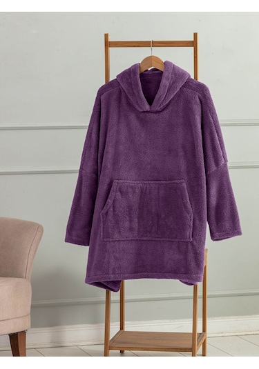 Mulberry Wellsoft Kapşonlu Giyilebilir Tv Battaniyesi Unise x Over Size - Mor