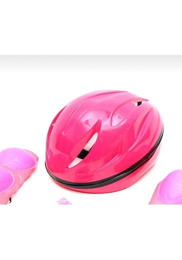 Çocuk Kask Dizlik Dirseklik Eldiven Koruyucu Set 7 Parça Pembe