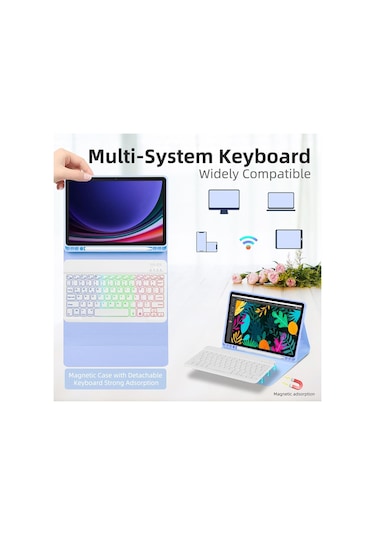 Jeemson Samsung Galaxy Uyumlu Tab S7/s8/s9/s9 Fe 11" İçin 7 Renkli Işıklı Bluetooth Klavye + Korumalı Kılıf, Kalem Dolabı Ve Multi-açı Ayarı, Hafif Mor