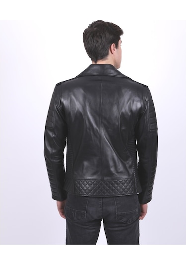 New Zaya Leather Erkek Hakiki Deri Spor Deri Ceket Siyah