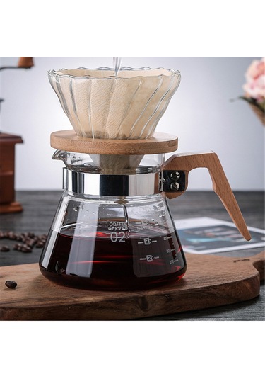 Padalink 400ml Cam Ve Ahşap Kahve Servisi - Net Ölçekli, Kolay Kullanım Ve Temizlik, Modern Tasarım, Dripper İçin Ideal Diğer