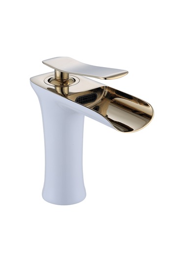 Fkn Şelale Kısa Lavabo Bataryası Altın - Beyaz