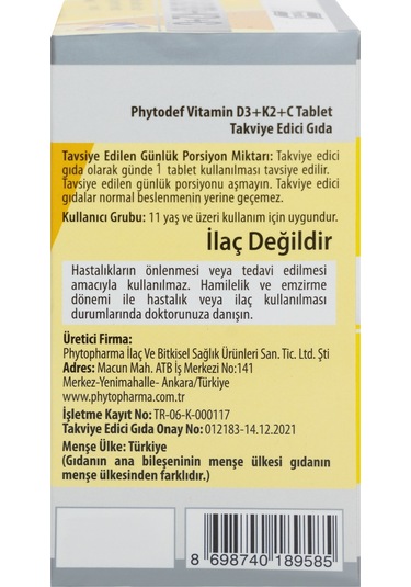 Phytodef D3 + K2 + C Vitamin 60 Tablet