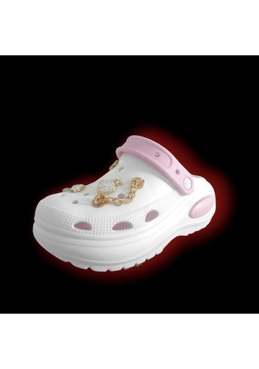Twingo Taşlı Emojili Kadın Terlik , Sandalet Yüksek Taban Beyaz-pembe