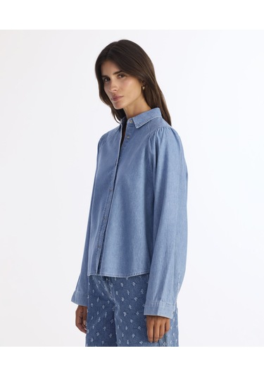 Yargıcı Balon Kollu Denim Gömlek 25kkgm6041x 515 Mavi