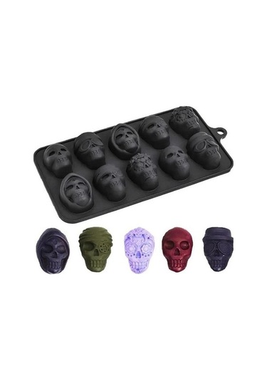 Didadodo Kafatası Buz Kalıbı 10lu Xl Siyah - Küp Ve Kafatası Tasarımlı Siyah, Küçük Buzlu Şekillerle Siyah