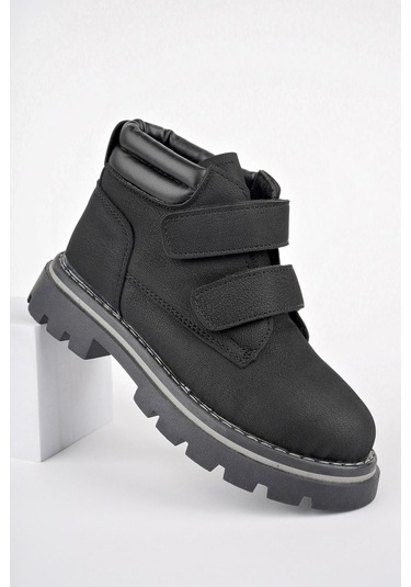 Muggo Gadget Garantili Çocuk Unisex Rahat Kalıp Soğuğa Dayanıklı Cırtlı Bot 001 Siyah