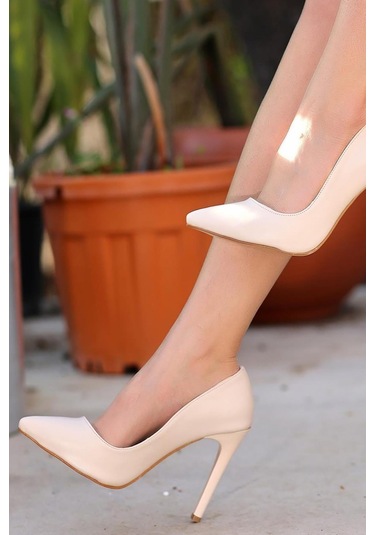 Celira Bej Cilt Topuklu 10 Cm Kadın Stiletto Ayakkabı Bej