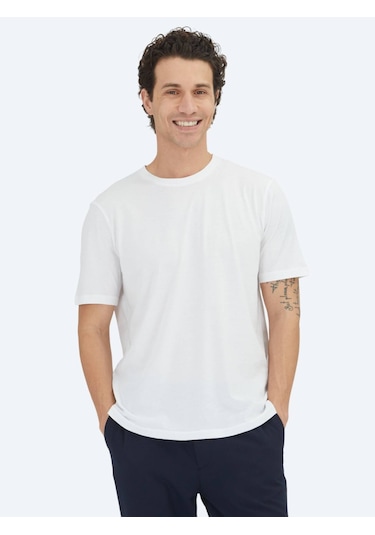 Kip Unisex Beyaz Düz Bisiklet Yaka %100 Pamuk T-shirt Beyaz