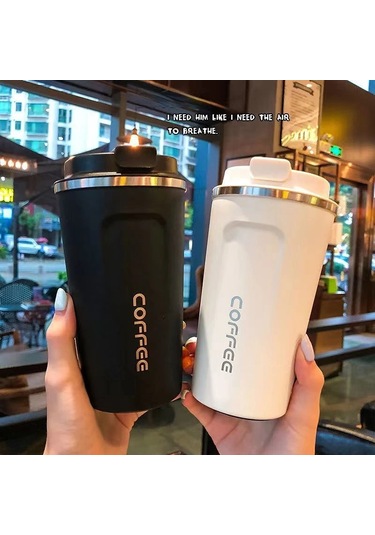 350 Ml/500 Ml Paslanmaz Çelik Kahve Fincanı Seyahat Termal Kupa Diğer Siyah