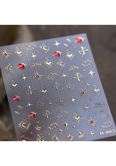 Yıldız Ay Aşk Kalp Kolye Kavisli Çizgi Ark Sıcak Damgalama Retro 5d Nail Art Etiketler Dekorasyon Yapışkanlı Manikür Çıkartmaları Dıy 0.5 Cm
