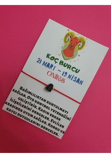 Gümüştel El Sanatları Sertifikalı Koç Burcu Oniks Doğal Taşlı Ip Burç Bilekliği Çok Renkli