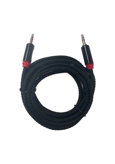 Hasır Örgülü 2 Metre Aux Kablosu Ses Kablosu 3.5 Mm Siyah